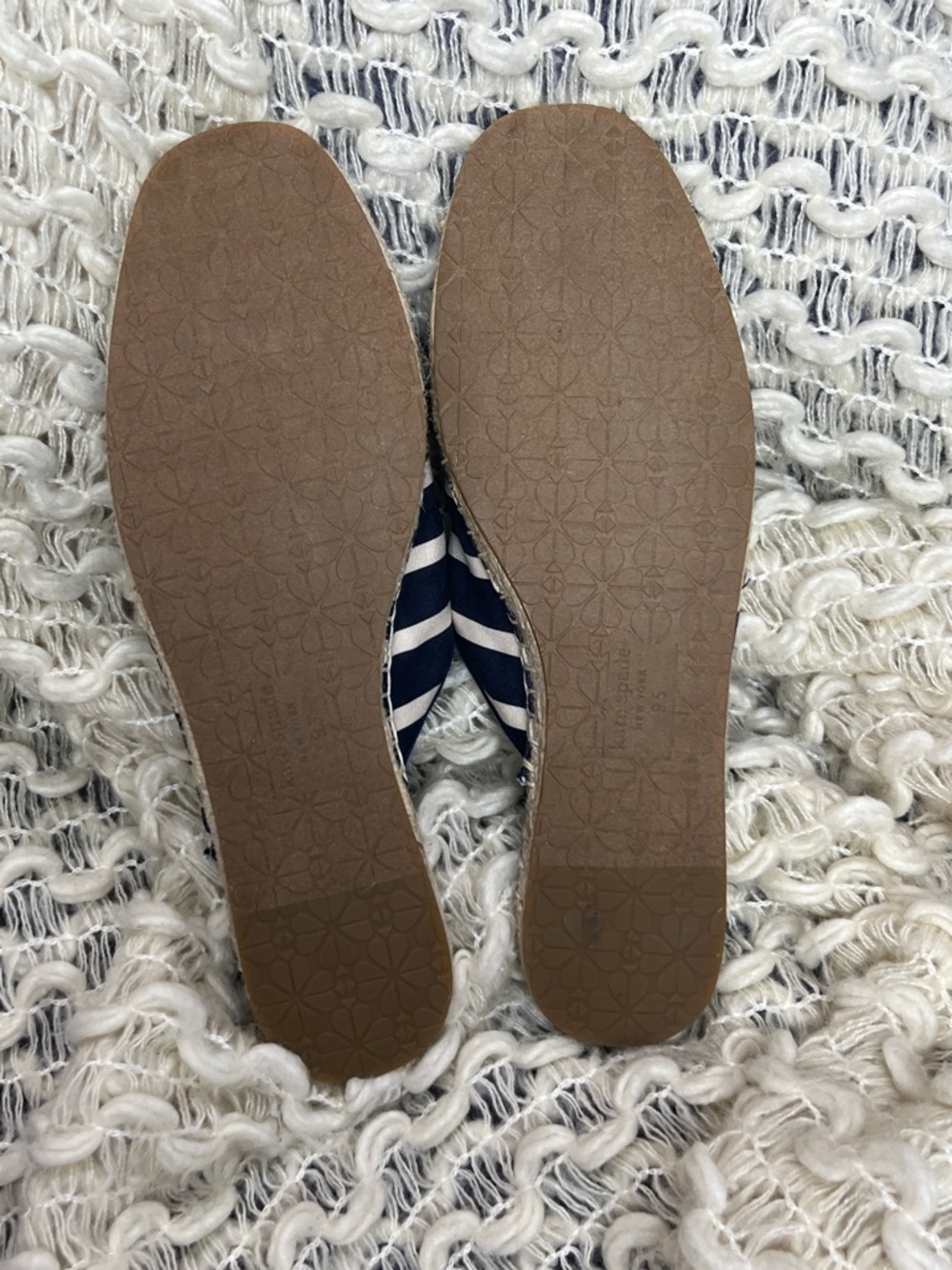 kate spade Navy & White Solero Striped Espadrille Mules Yellow Floral Applique - Picture 6 of 10